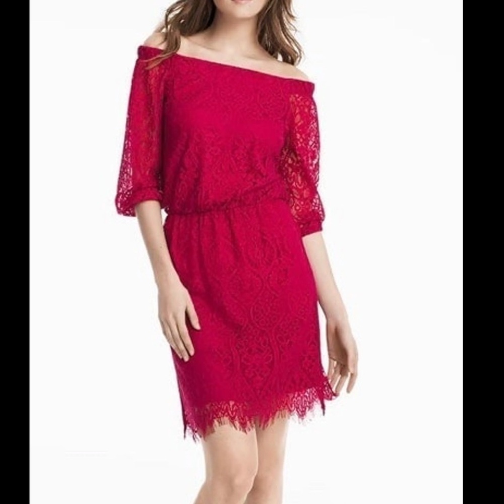 White House Black Market Off The Shoulder Red Lace Dress New